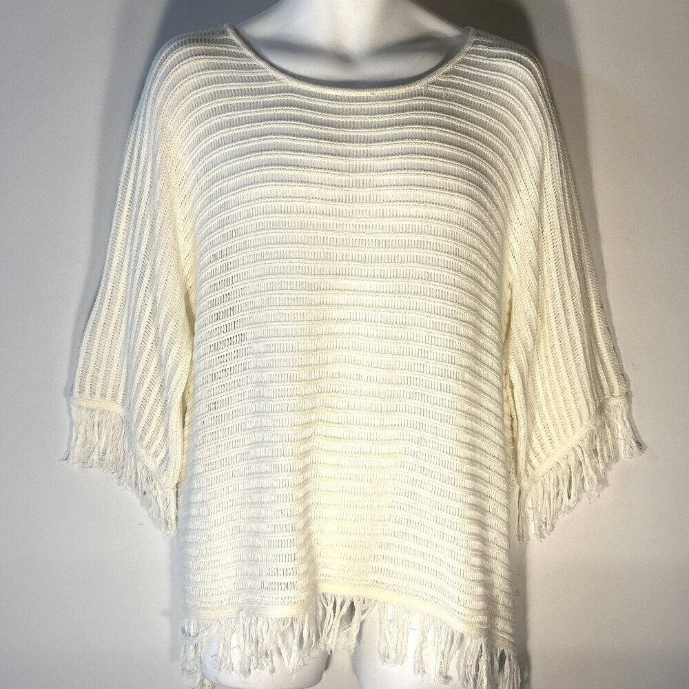 By Together Anthropologie SZ M Ivory crochet cotton top cover up boho essential